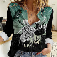 Electric Guitar Skull Women Casual Shirt Lets Rock - Wonder Print Shop