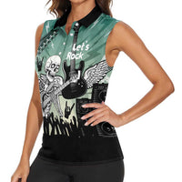 Electric Guitar Skull Women Sleeveless Polo Shirt Lets Rock - Wonder Print Shop