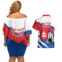Slovakia Constitution Day Couples Matching Off Shoulder Short Dress and Hawaiian Shirt Slovensko Grassalkovich Palace With Coat Of Arms - Wonder Print Shop