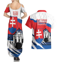 Slovakia Constitution Day Couples Matching Summer Maxi Dress and Hawaiian Shirt Slovensko Grassalkovich Palace With Coat Of Arms - Wonder Print Shop