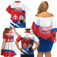 Slovakia Constitution Day Family Matching Off Shoulder Short Dress and Hawaiian Shirt Slovensko Grassalkovich Palace With Coat Of Arms - Wonder Print Shop