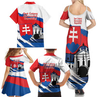 Slovakia Constitution Day Family Matching Summer Maxi Dress and Hawaiian Shirt Slovensko Grassalkovich Palace With Coat Of Arms - Wonder Print Shop