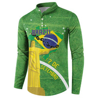 Personalized Brazil Independence Day Button Sweatshirt Brasil Map Christ The Redeemer 7 De Setembro - Wonder Print Shop