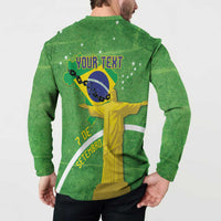 Personalized Brazil Independence Day Button Sweatshirt Brasil Map Christ The Redeemer 7 De Setembro - Wonder Print Shop