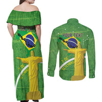 Personalized Brazil Independence Day Couples Matching Off Shoulder Maxi Dress and Long Sleeve Button Shirt Brasil Map Christ The Redeemer 7 De Setembro - Wonder Print Shop