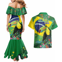 Feliz Dia Da Indepencencia Brazil Couples Matching Mermaid Dress and Hawaiian Shirt Brasil Toucan Tropical Vibes - Wonder Print Shop