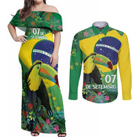 Feliz Dia Da Indepencencia Brazil Couples Matching Off Shoulder Maxi Dress and Long Sleeve Button Shirt Brasil Toucan Tropical Vibes - Wonder Print Shop