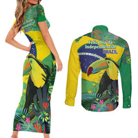 Feliz Dia Da Indepencencia Brazil Couples Matching Short Sleeve Bodycon Dress and Long Sleeve Button Shirt Brasil Toucan Tropical Vibes - Wonder Print Shop