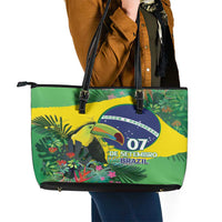 Feliz Dia Da Indepencencia Brazil Leather Tote Bag Brasil Toucan Tropical Vibes - Wonder Print Shop