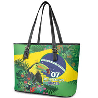 Feliz Dia Da Indepencencia Brazil Leather Tote Bag Brasil Toucan Tropical Vibes - Wonder Print Shop