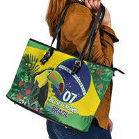 Feliz Dia Da Indepencencia Brazil Leather Tote Bag Brasil Toucan Tropical Vibes - Wonder Print Shop