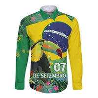 Feliz Dia Da Indepencencia Brazil Long Sleeve Button Shirt Brasil Toucan Tropical Vibes - Wonder Print Shop