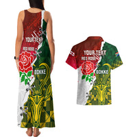 Personalised South Africa And England Rugby Couples Matching Tank Maxi Dress and Hawaiian Shirt 2023 Springboks Combine Red Roses Sporty Style - Wonder Print Shop