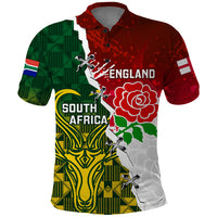 Personalised South Africa And England Rugby Polo Shirt 2023 Springboks Combine Red Roses Sporty Style - Wonder Print Shop