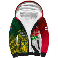 Personalised South Africa And England Rugby Sherpa Hoodie 2023 Springboks Combine Red Roses Sporty Style - Wonder Print Shop