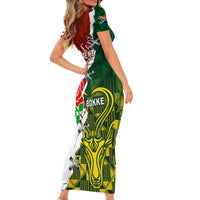 Personalised South Africa And England Rugby Short Sleeve Bodycon Dress 2023 Springboks Combine Red Roses Sporty Style - Wonder Print Shop