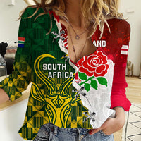 Personalised South Africa And England Rugby Women Casual Shirt 2023 Springboks Combine Red Roses Sporty Style - Wonder Print Shop