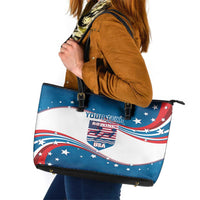 Personalized USA Rowing Leather Tote Bag 2024 United States Flag Curve Style - Wonder Print Shop