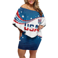 Personalized USA Rowing Off Shoulder Short Dress 2024 United States Flag Curve Style - Wonder Print Shop