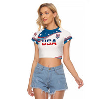 Personalized USA Rowing Raglan Cropped T Shirt 2024 United States Flag Curve Style - Wonder Print Shop