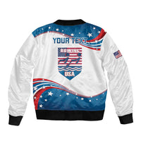 Personalized USA Rowing Sleeve Zip Bomber Jacket 2024 United States Flag Curve Style - Wonder Print Shop