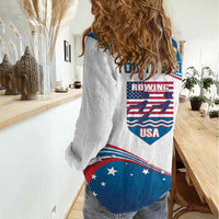 Personalized USA Rowing Women Casual Shirt 2024 United States Flag Curve Style - Wonder Print Shop