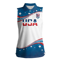 Personalized USA Rowing Women Sleeveless Polo Shirt 2024 United States Flag Curve Style - Wonder Print Shop