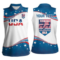 Personalized USA Rowing Women Sleeveless Polo Shirt 2024 United States Flag Curve Style - Wonder Print Shop