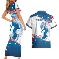 Personalized USA Surfing Couples Matching Short Sleeve Bodycon Dress and Hawaiian Shirt 2024 United States Flag Curve Style - Wonder Print Shop