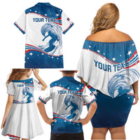 Personalized USA Surfing Family Matching Off Shoulder Short Dress and Hawaiian Shirt 2024 United States Flag Curve Style - Wonder Print Shop