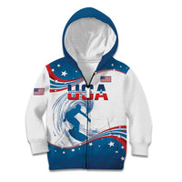 Personalized USA Surfing Kid Hoodie 2024 United States Flag Curve Style - Wonder Print Shop