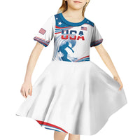 Personalized USA Surfing Kid Short Sleeve Dress 2024 United States Flag Curve Style - Wonder Print Shop