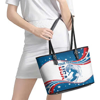 Personalized USA Surfing Leather Tote Bag 2024 United States Flag Curve Style - Wonder Print Shop