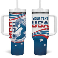 Personalized USA Surfing Tumbler With Handle 2024 United States Flag Curve Style - Wonder Print Shop