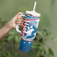 Personalized USA Surfing Tumbler With Handle 2024 United States Flag Curve Style - Wonder Print Shop