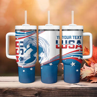 Personalized USA Surfing Tumbler With Handle 2024 United States Flag Curve Style - Wonder Print Shop