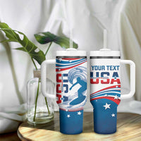 Personalized USA Surfing Tumbler With Handle 2024 United States Flag Curve Style - Wonder Print Shop