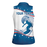 Personalized USA Surfing Women Sleeveless Polo Shirt 2024 United States Flag Curve Style - Wonder Print Shop