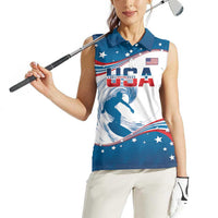 Personalized USA Surfing Women Sleeveless Polo Shirt 2024 United States Flag Curve Style - Wonder Print Shop