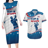 Personalized USA Golf Couples Matching Long Sleeve Bodycon Dress and Hawaiian Shirt 2024 United States Flag Curve Style - Wonder Print Shop