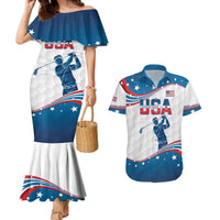 Personalized USA Golf Couples Matching Mermaid Dress and Hawaiian Shirt 2024 United States Flag Curve Style - Wonder Print Shop