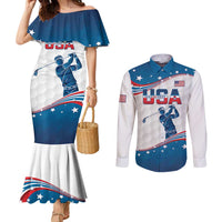 Personalized USA Golf Couples Matching Mermaid Dress and Long Sleeve Button Shirt 2024 United States Flag Curve Style