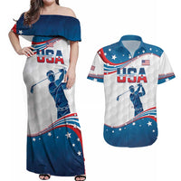 Personalized USA Golf Couples Matching Off Shoulder Maxi Dress and Hawaiian Shirt 2024 United States Flag Curve Style - Wonder Print Shop