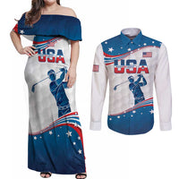 Personalized USA Golf Couples Matching Off Shoulder Maxi Dress and Long Sleeve Button Shirt 2024 United States Flag Curve Style - Wonder Print Shop
