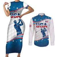 Personalized USA Golf Couples Matching Short Sleeve Bodycon Dress and Long Sleeve Button Shirt 2024 United States Flag Curve Style - Wonder Print Shop