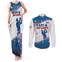 Personalized USA Golf Couples Matching Tank Maxi Dress and Long Sleeve Button Shirt 2024 United States Flag Curve Style - Wonder Print Shop