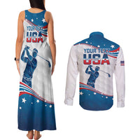 Personalized USA Golf Couples Matching Tank Maxi Dress and Long Sleeve Button Shirt 2024 United States Flag Curve Style - Wonder Print Shop
