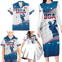 Personalized USA Golf Family Matching Long Sleeve Bodycon Dress and Hawaiian Shirt 2024 United States Flag Curve Style - Wonder Print Shop