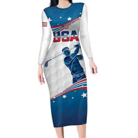 Personalized USA Golf Family Matching Long Sleeve Bodycon Dress and Hawaiian Shirt 2024 United States Flag Curve Style - Wonder Print Shop