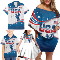 Personalized USA Golf Family Matching Off Shoulder Short Dress and Hawaiian Shirt 2024 United States Flag Curve Style - Wonder Print Shop